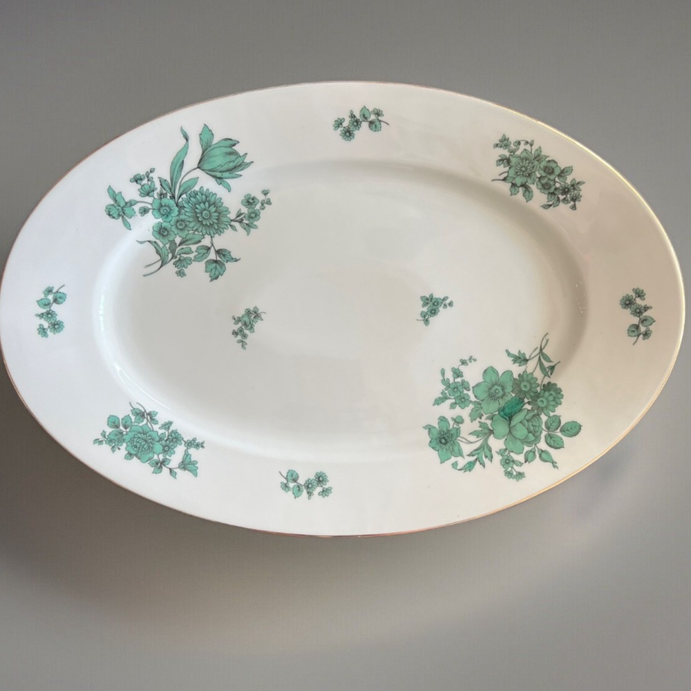 Thomas by Rosenthal Germany Chippendale Green Floral 15” Gold Trim Platter